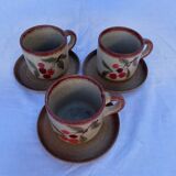 Set of 3 cups and plates in painted sandstone