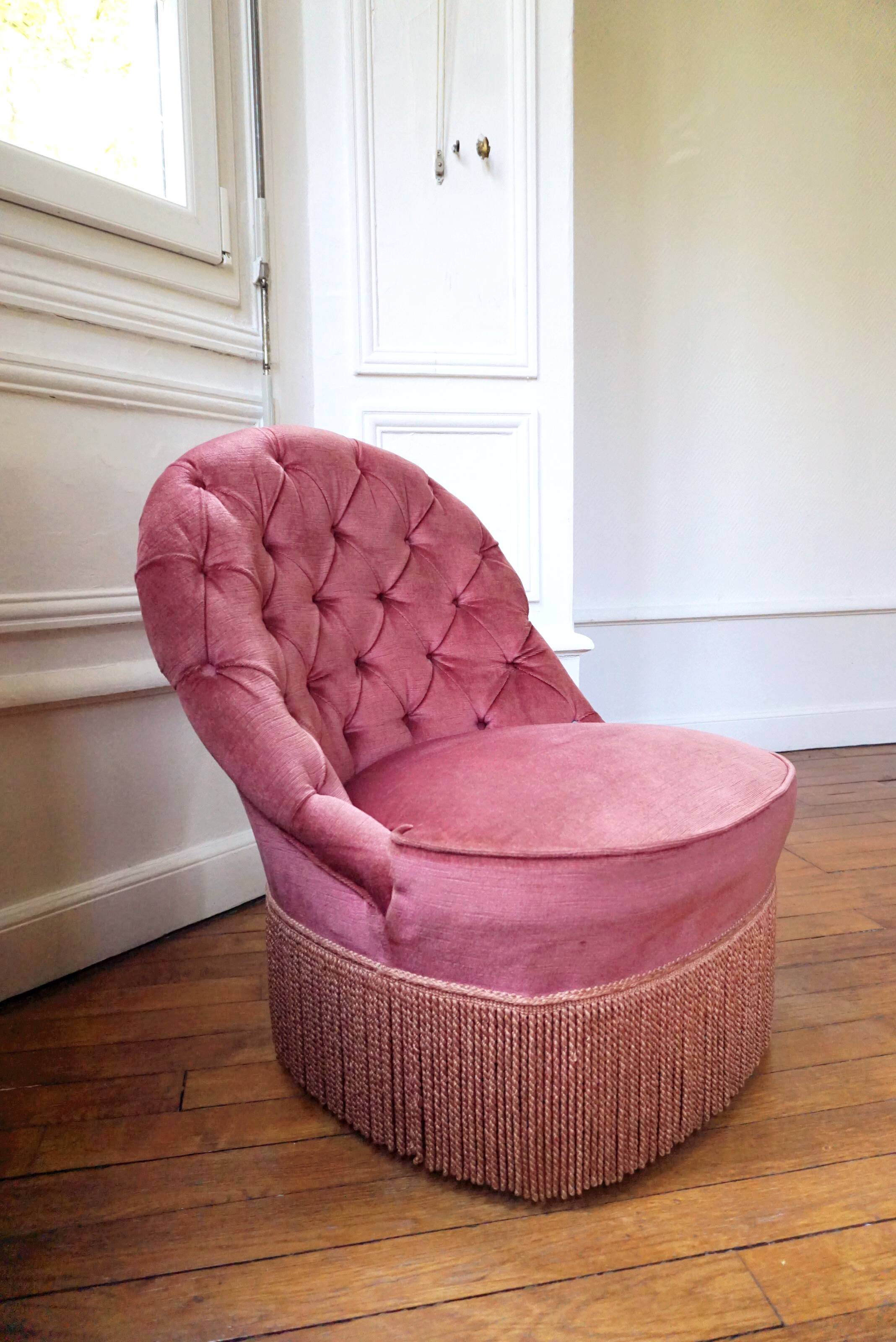 Armchair toad in velvet rose