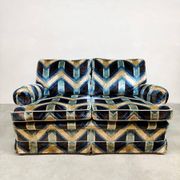 Vintage design Luxury velvet lounge sofa 2 seater 'Geometric lines'