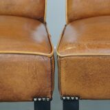 Set of 4 sheepskin dining chairs in light cognac color