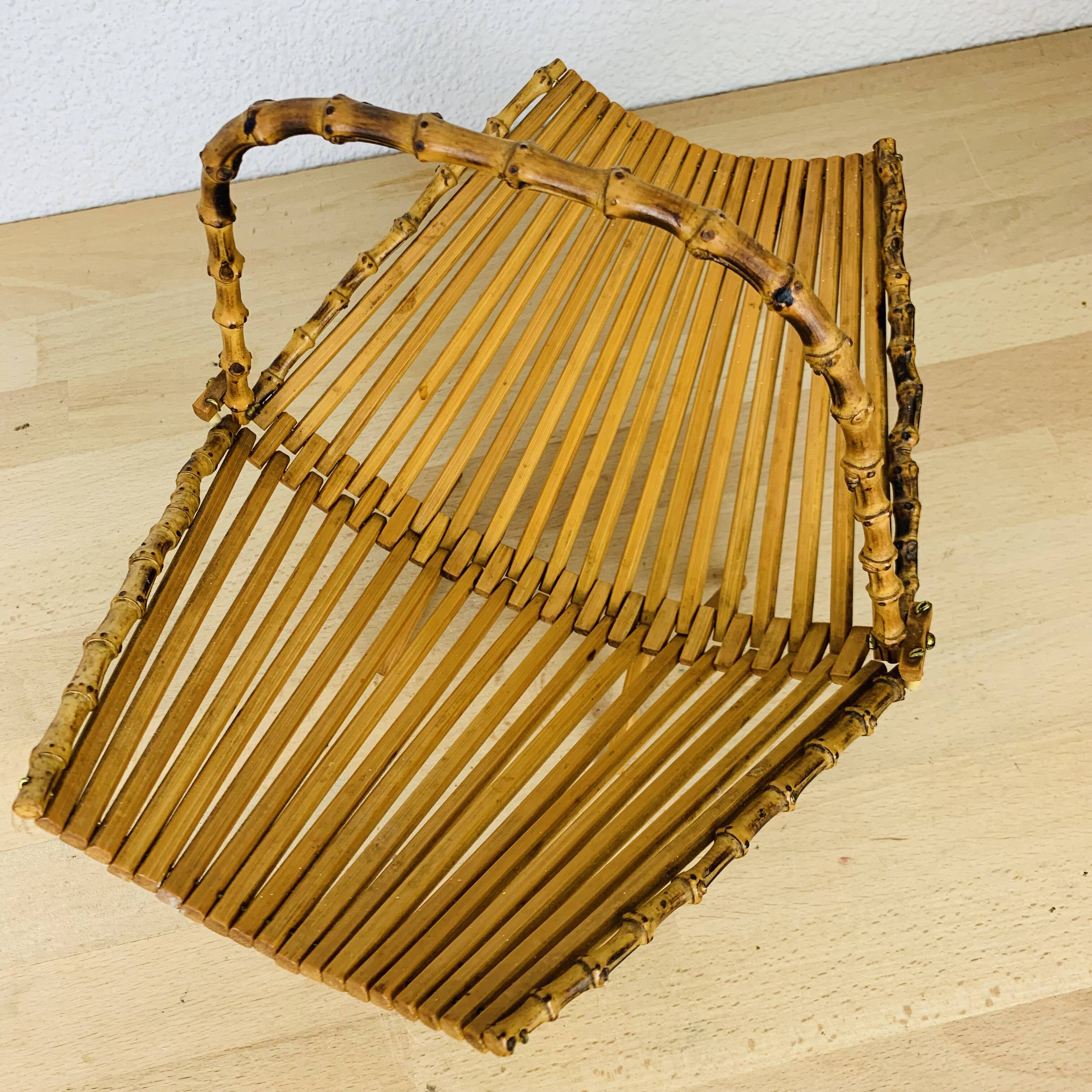 Vintage rattan fruit basket, folding