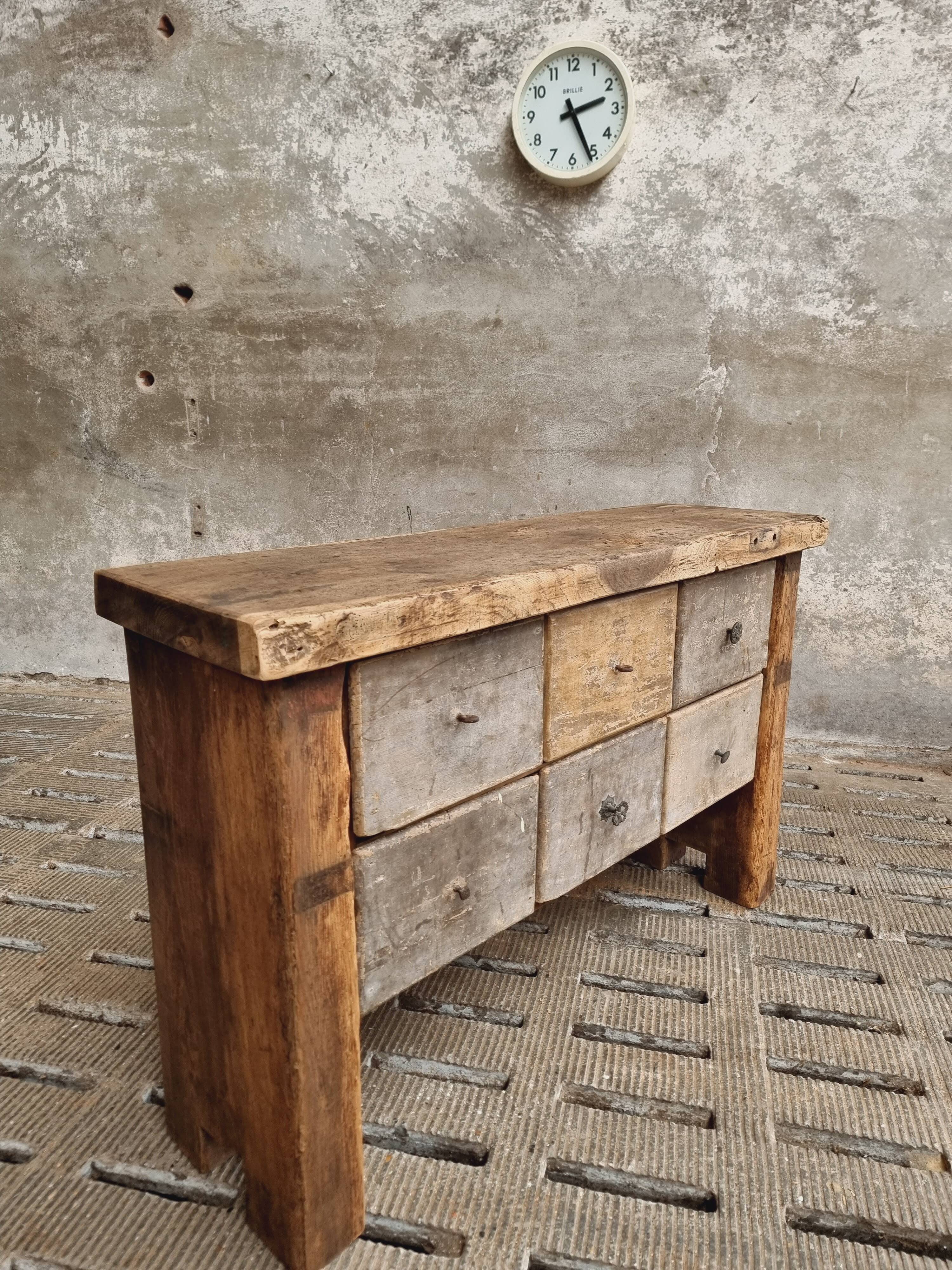 Antique workbench, chest of drawers, side table, bathroom furniture, 19th century