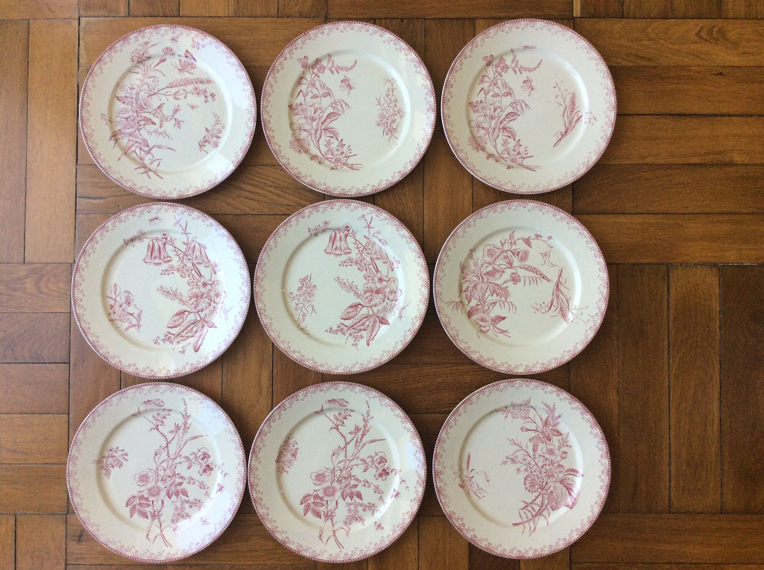 Series of 9 old flat plates Iron Land