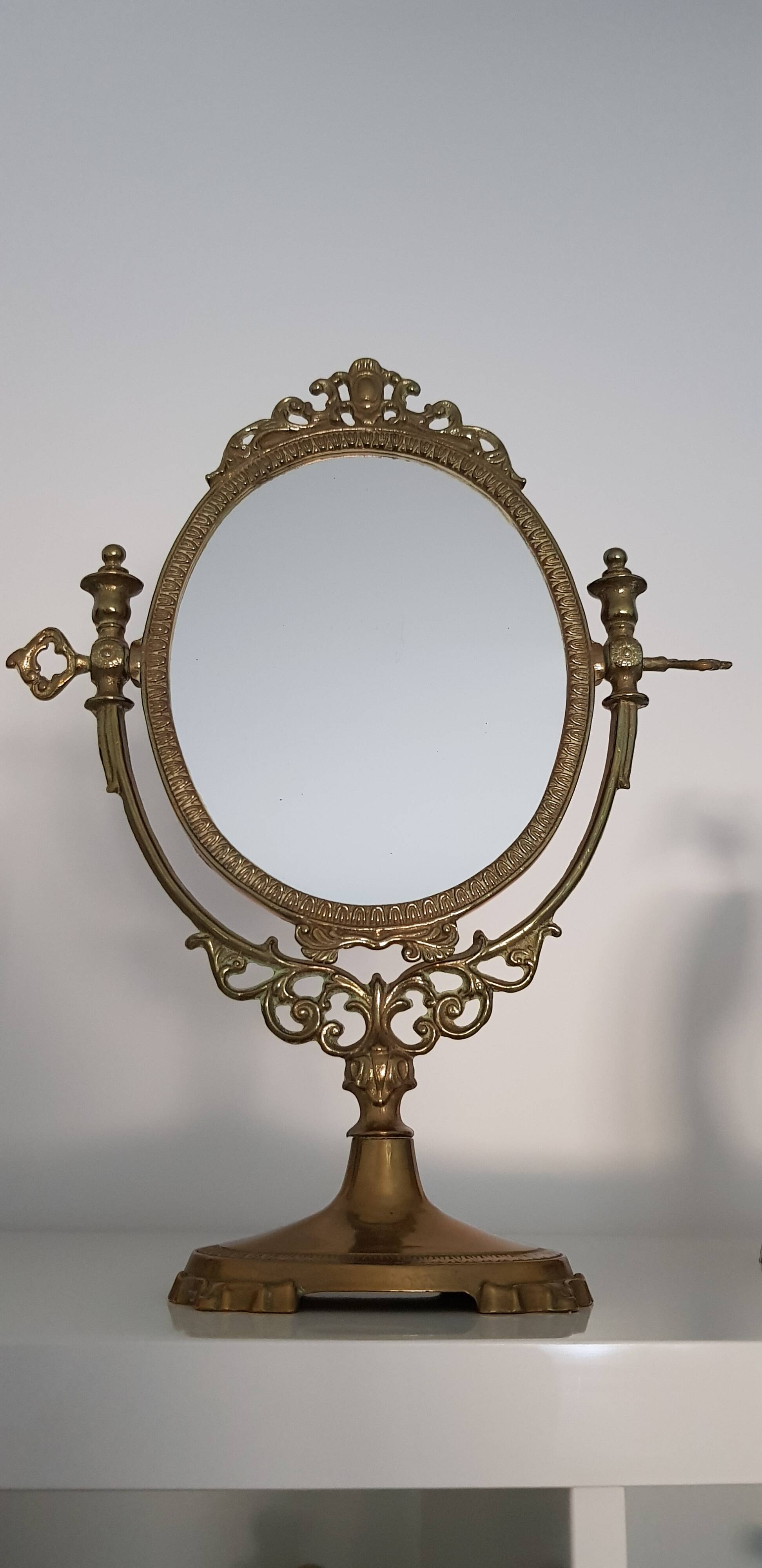 Brass table mirror