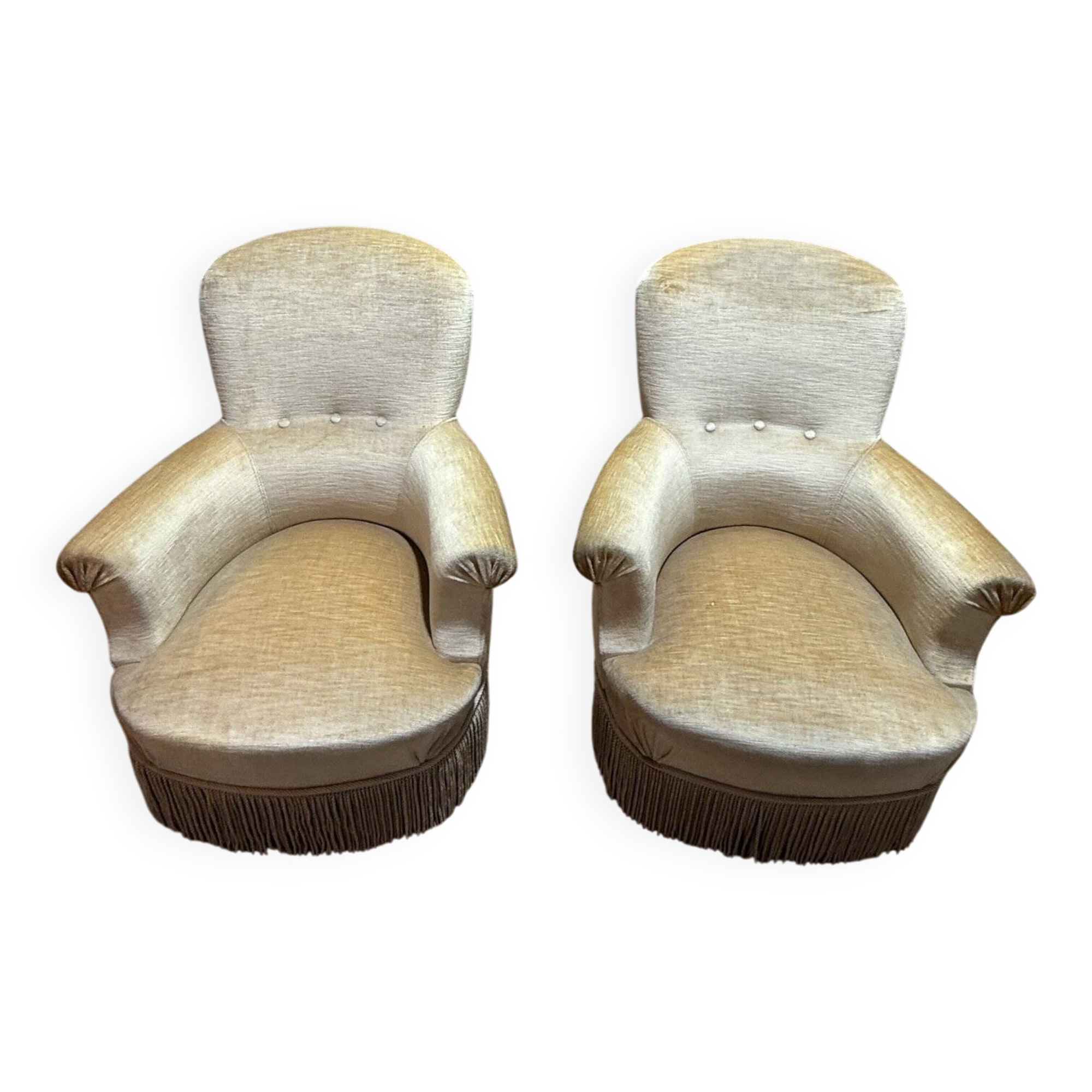 Pair of English-style armchairs in yellow velvet