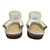 Pair of English-style armchairs in yellow velvet