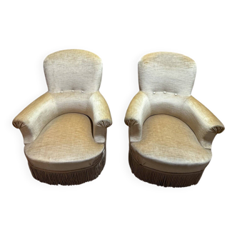 Pair of English-style armchairs in yellow velvet