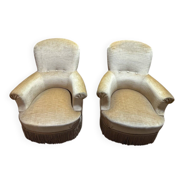 Pair of English-style armchairs in yellow velvet