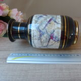 Black and gold vintage vase, ribbed decorated vase, black marble ceramic vase, oriental vase