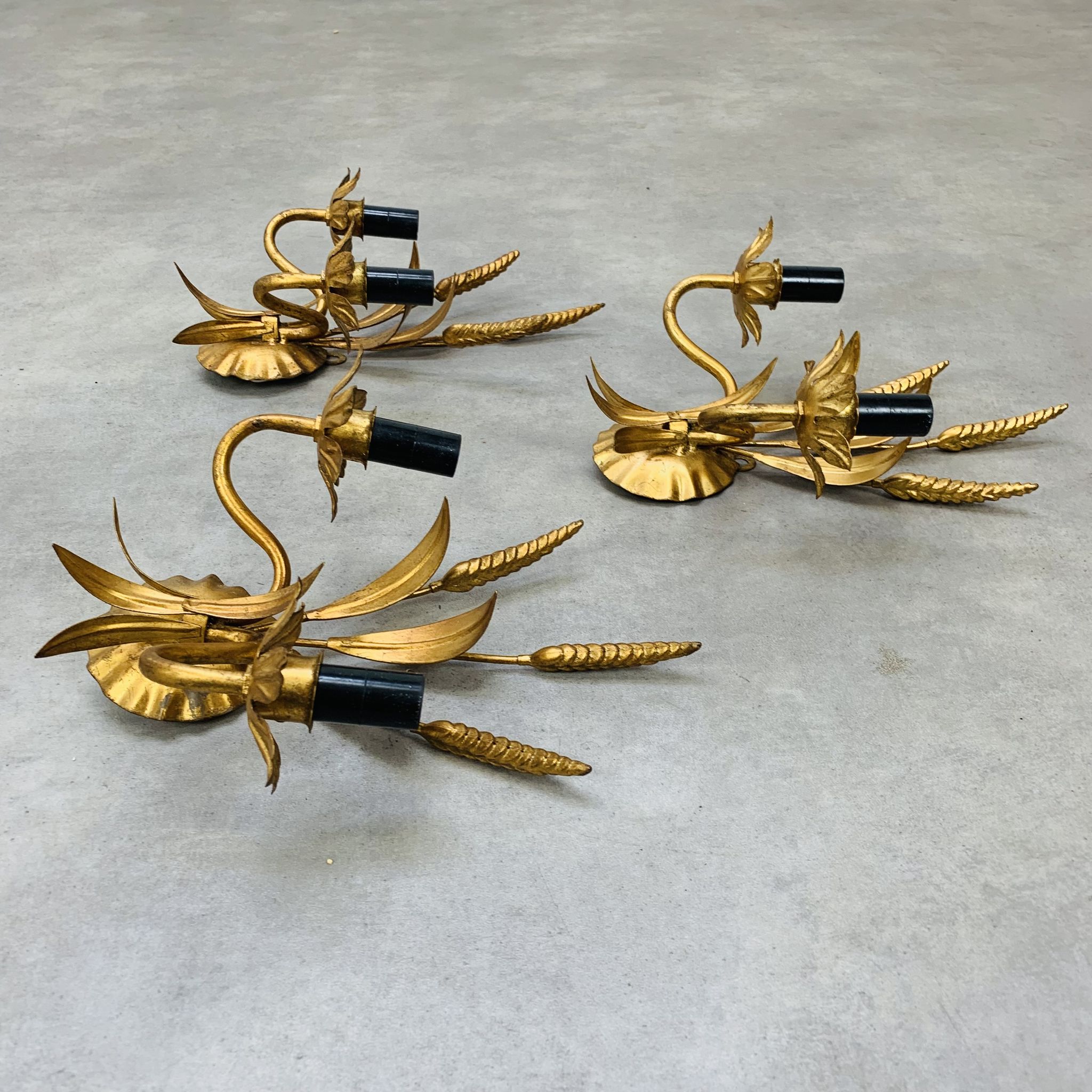 3 wall lamps ear of wheat golden foliage