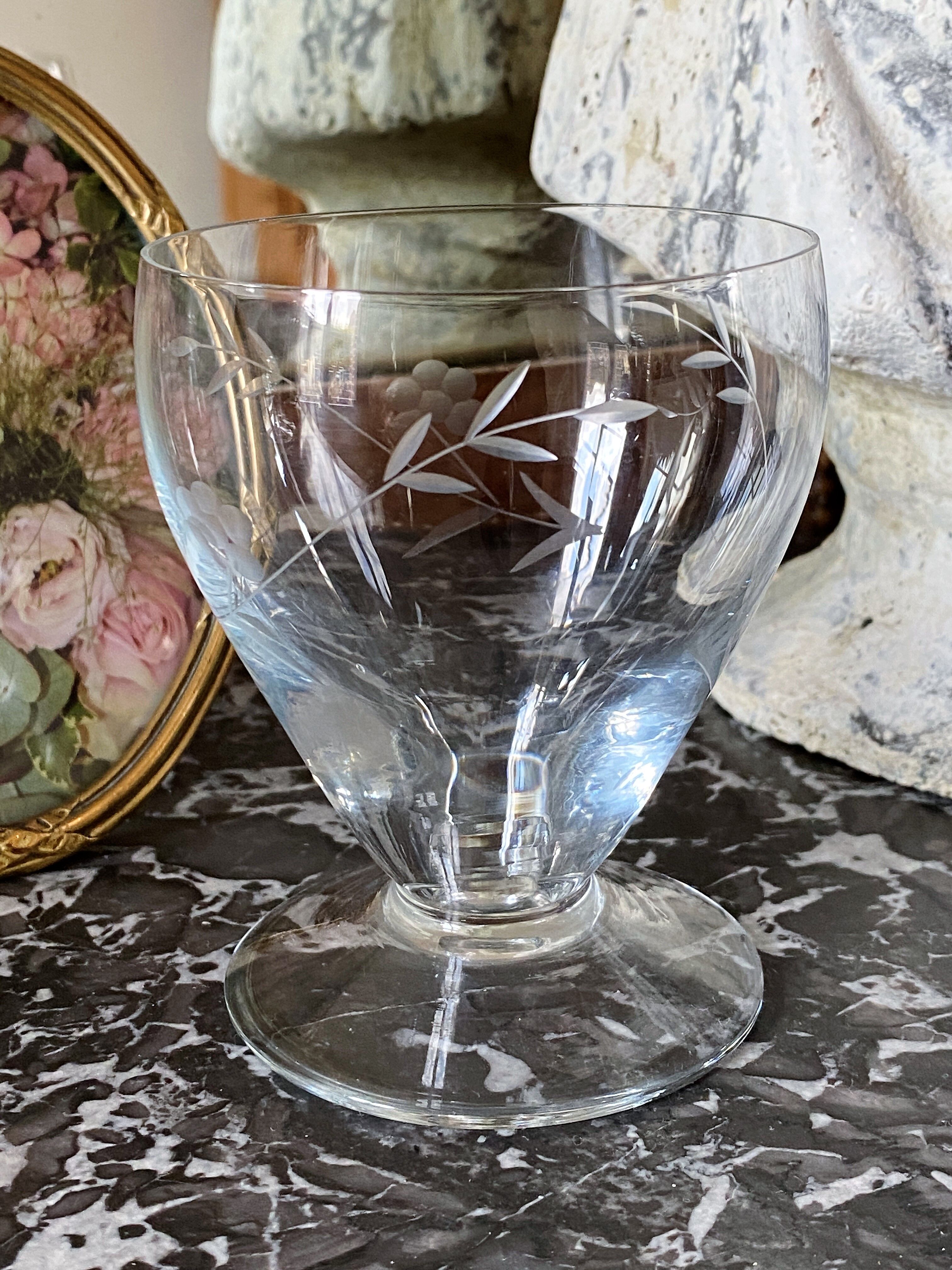 Duo of engraved glass water glasses
