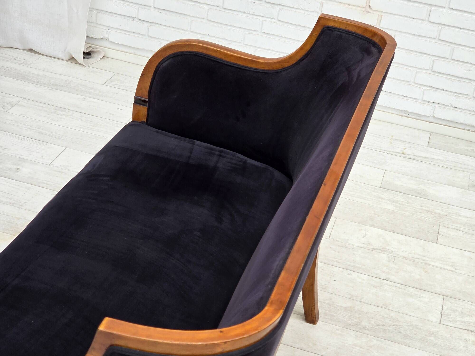 1950s, Danish art deco 2-seater sofa, ash wood, furniture velour.