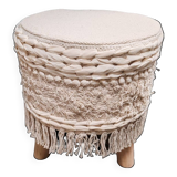 Wood and fabric pouf stool.