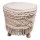 Tabouret pouf bois et tissus.