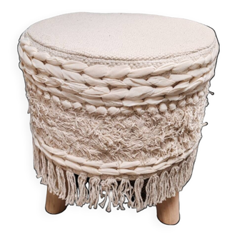 Wood and fabric pouf stool.