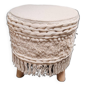 Tabouret pouf bois et tissus.