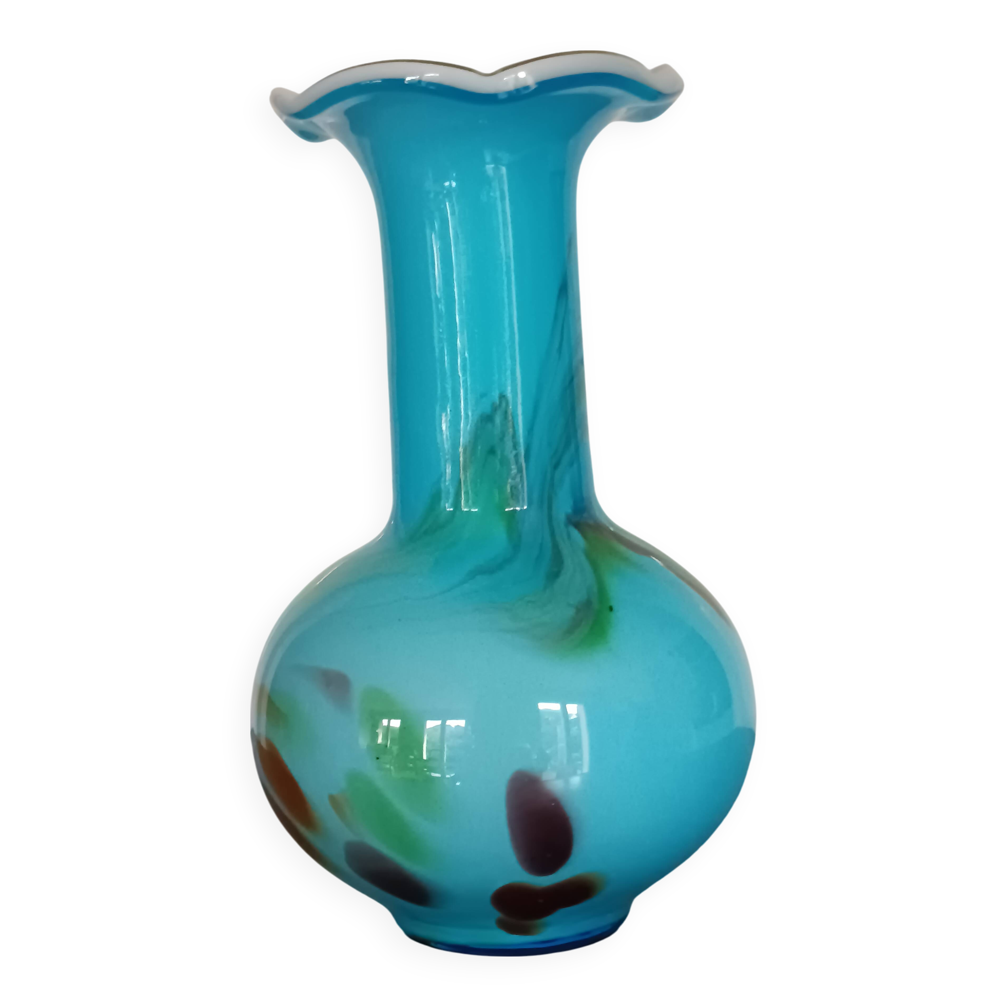 vintage turquoise opaline vase from the 60s