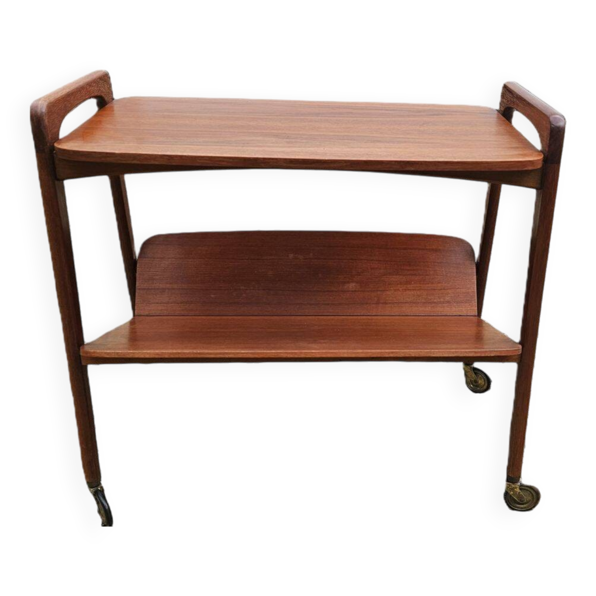 Rolling magazine rack in opal teak by Kleinmobel, 1960
