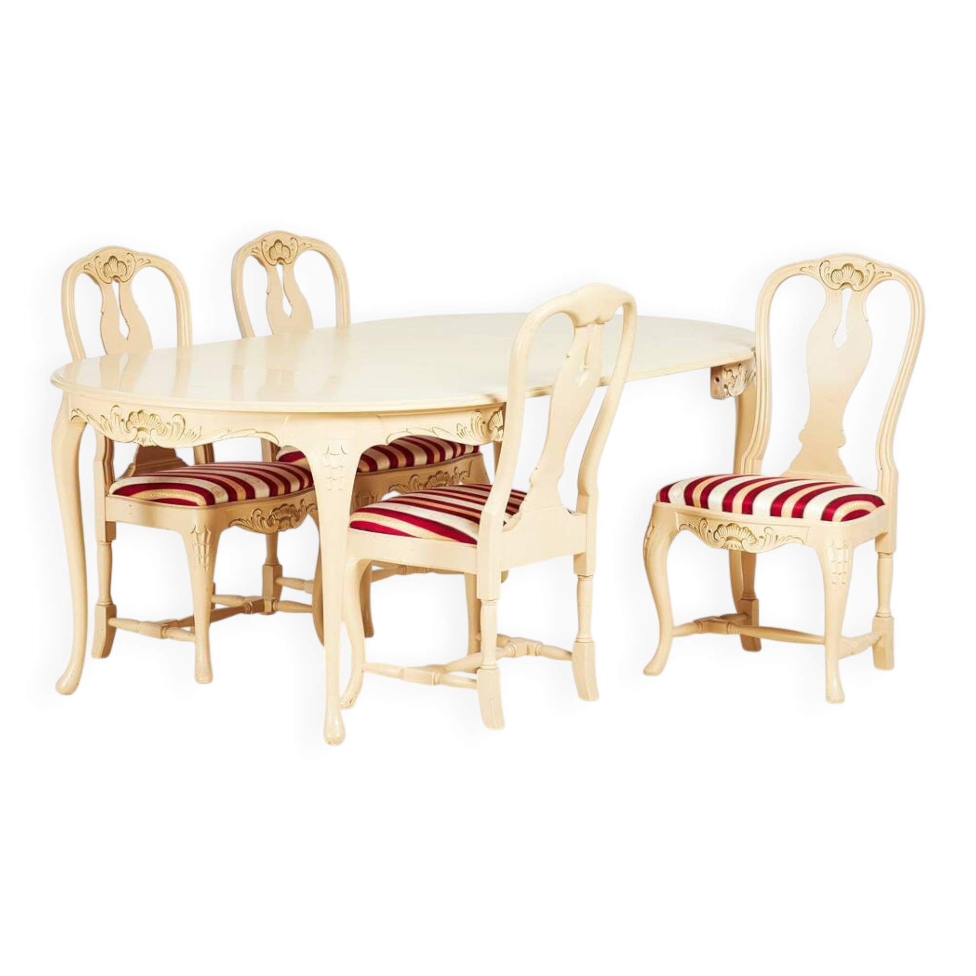 Rococo-Style Dining Group (5 Pieces) — Cut Décor & Gilt Details — 20th Cent