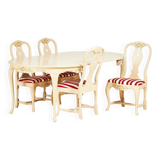 Rococo-Style Dining Group (5 Pieces) — Cut Décor & Gilt Details — 20th Cent