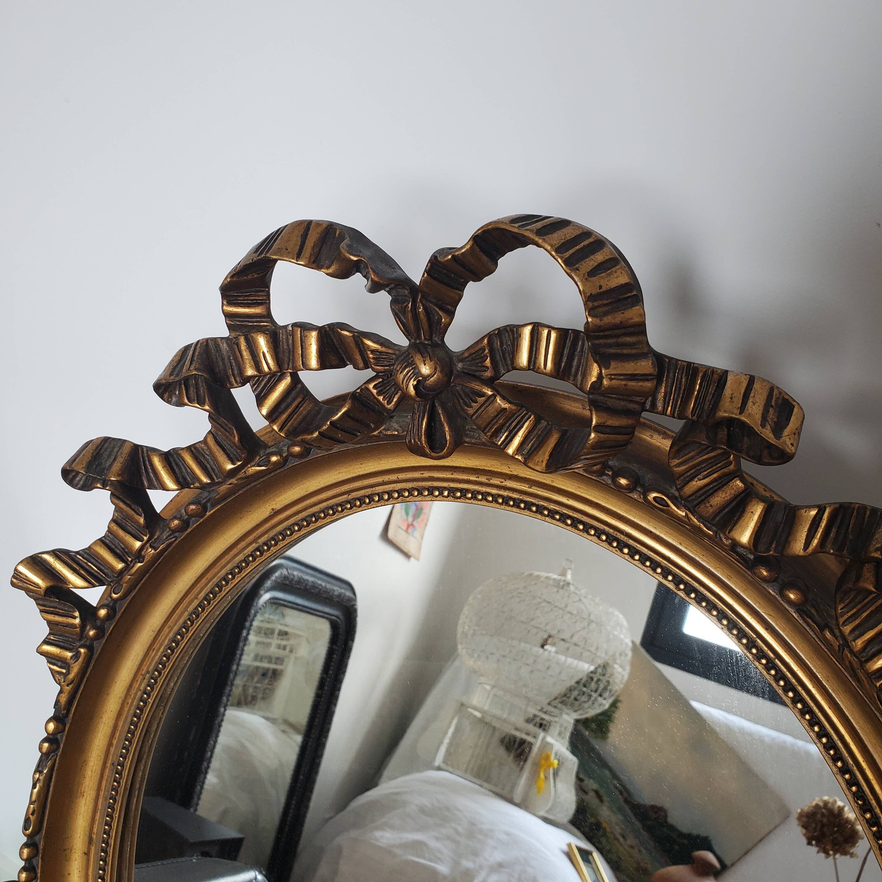 Louis XVI oval mirror with love knot and ribbon