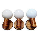 3 rattan and opaline wall lights