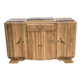 Renovated vintage art deco Parisian sideboard in solid wood and pink marble 160cm