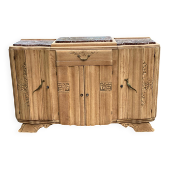 Renovated vintage art deco Parisian sideboard in solid wood and pink marble 160cm