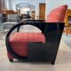 Art Deco Club Chair, Black Lacquer and Red Fabric, France circa 1930