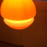 Globe pendant light in orange and white opaline glass, wiring in working order