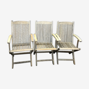 3 vintage folding garden chairs made of River Han teak