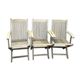 3 chaises de jardin pliantes vintage en teck River Han