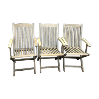 3 vintage folding garden chairs made of River Han teak