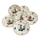 6 anciennes assiettes creuses à soupe decor au chinois Sarreguemines