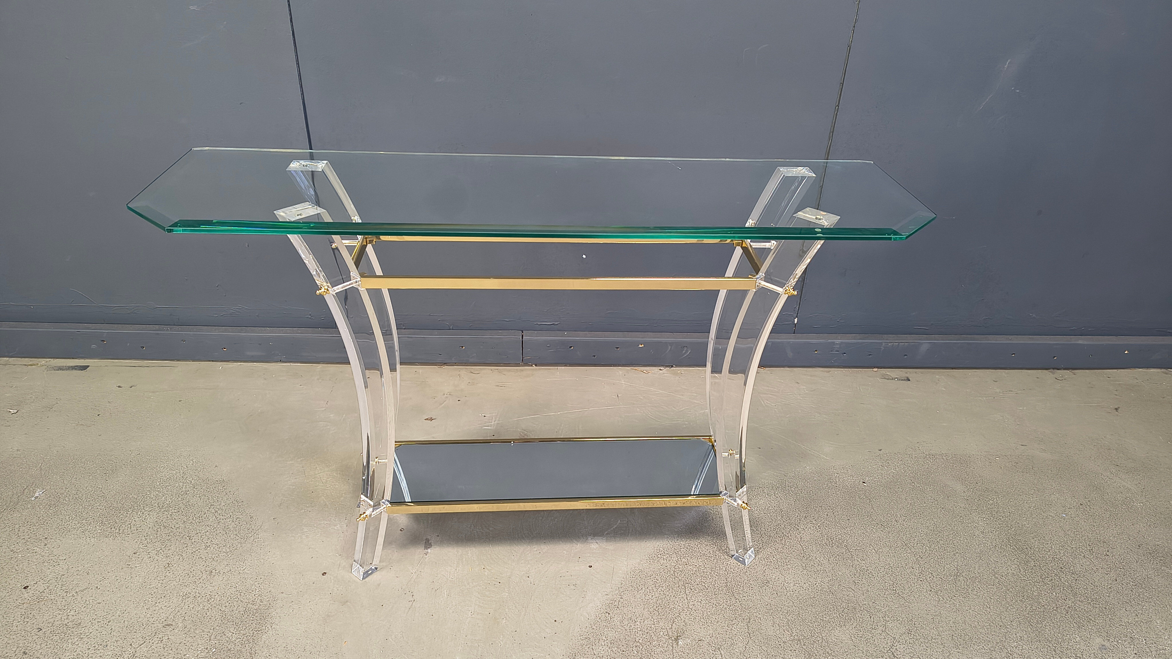 Brass and lucite console table, 1970s