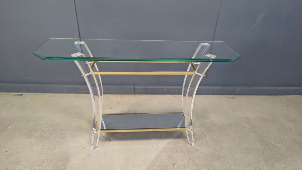 Table console en laiton et lucite, années 1970