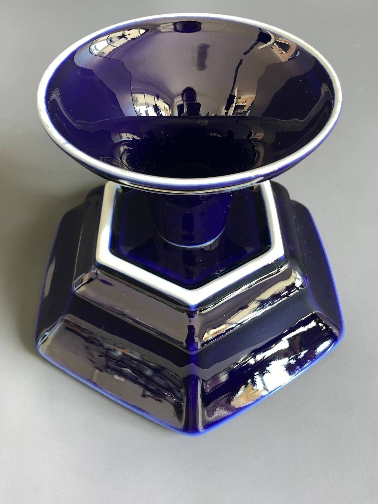 Vintage footed cup bareuther bavaria, cobalt and gold porcelain, 1st year.