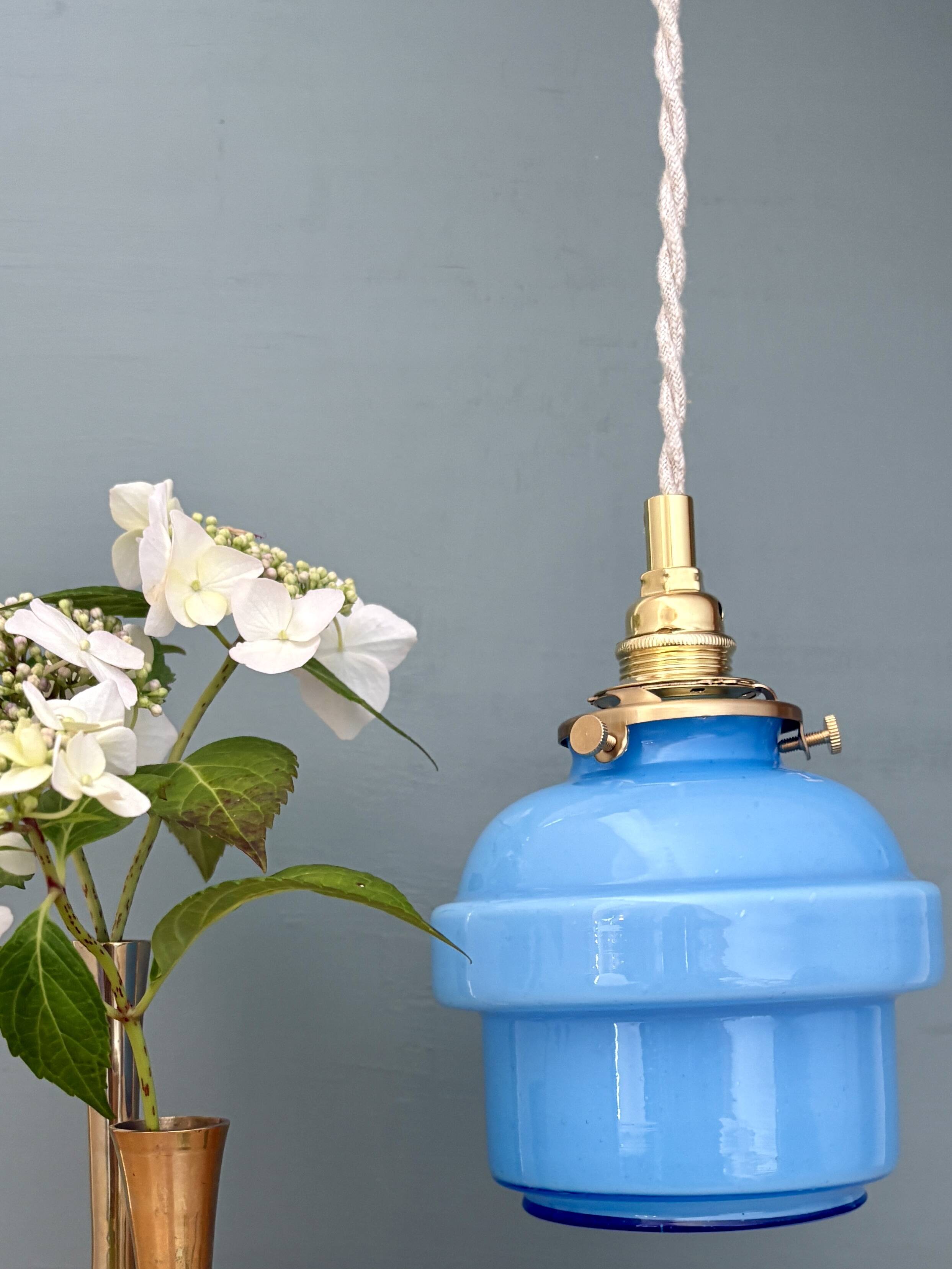 Vintage blue opaline globe pendant light