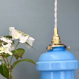 Vintage blue opaline globe pendant light