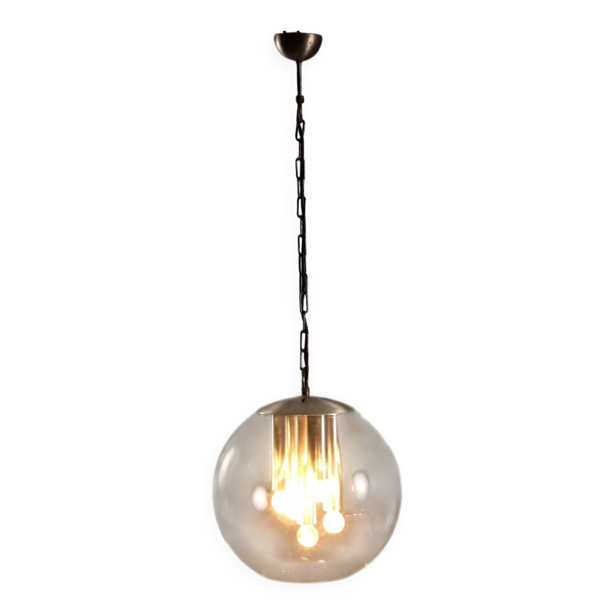 Vintage metal and glass pendant light, Italian design, 1960s.