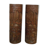 Two carved bamboo pots, pair of brush pots China late 19th early 20th century
