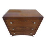 Art Deco chest of drawers with 3 drawers, brass flower handle, solid wood - Very beautiful