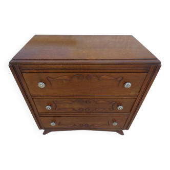 Art Deco chest of drawers with 3 drawers, brass flower handle, solid wood - Very beautiful