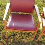 Fauteuil  rouge 1940 a 60 ossature bois 70xprof53xlar