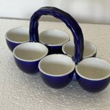 Cobalt blue earthenware egg cup service from the Georges Dreyfus workshop circa 1900