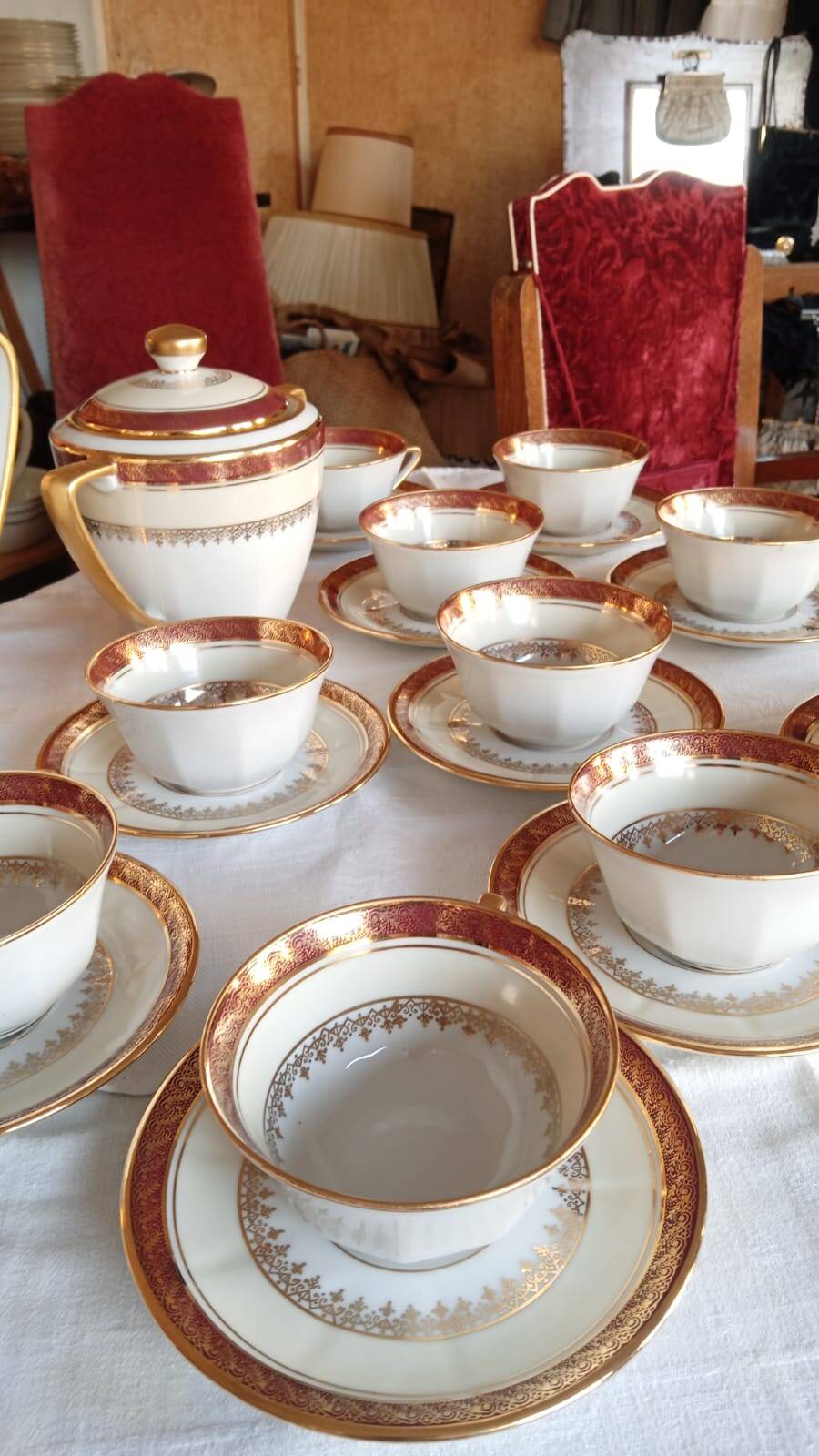 Vilatte Limoges Porcelain Coffee Service 13 Pieces, 11 People 1950
