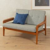 Teak and gray fabric sofa, 1960s