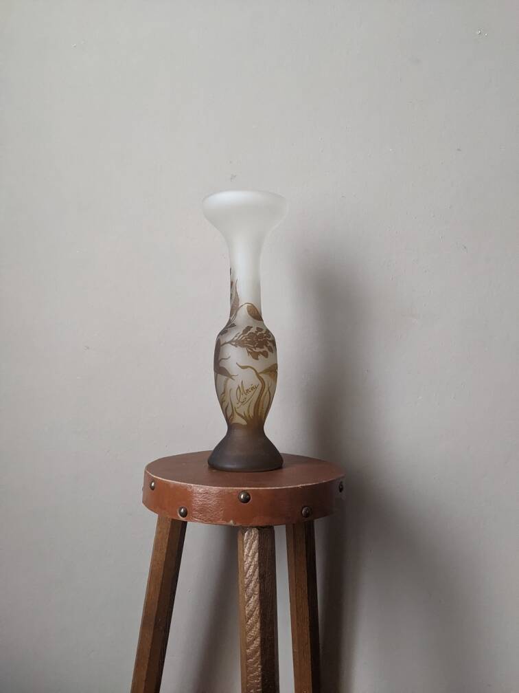 Art Deco glass paste vase signed Macau, Gallé inspiration, plant decoration
