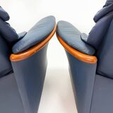 Ekornes Stressless — Pair of Adjustable Swivel Armchairs — Blue Leather