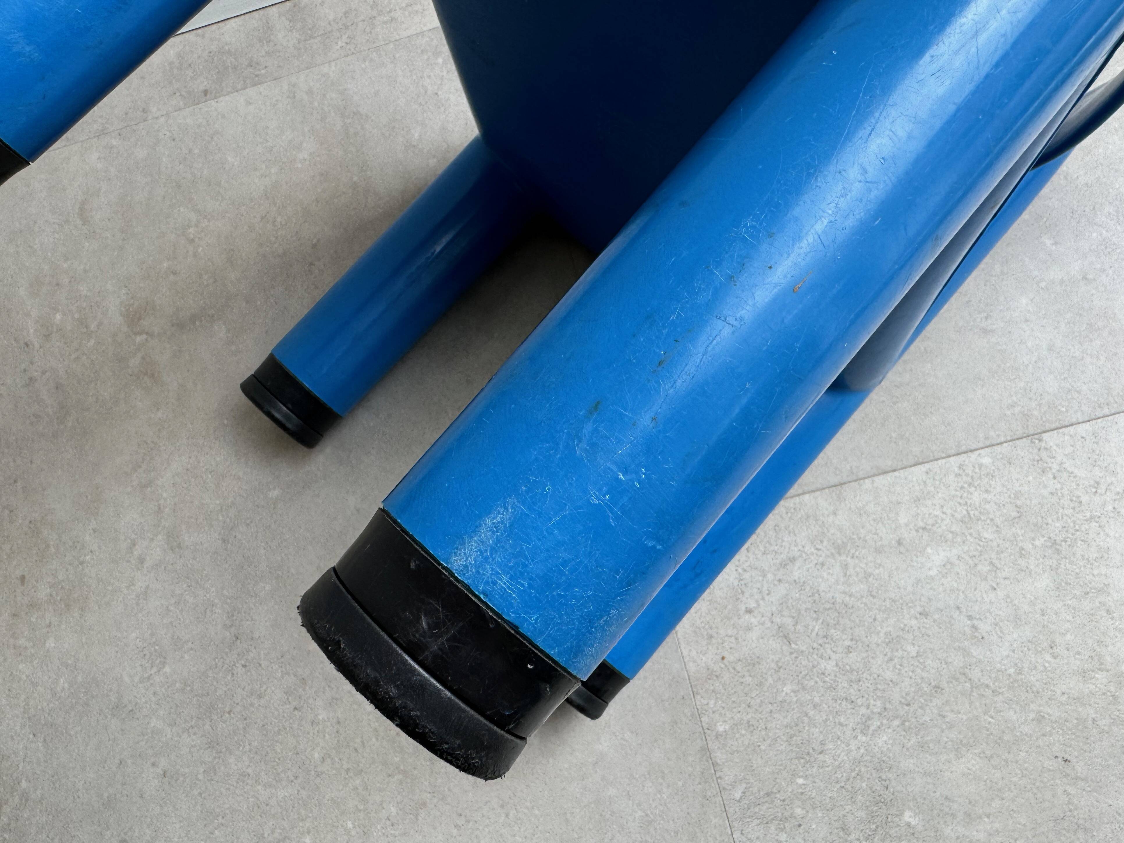 Blue plastic space age kids chair, bold italian design